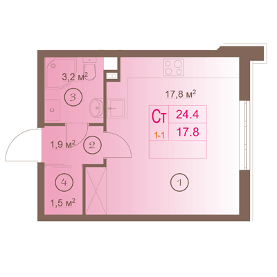 Студия, 24 м²