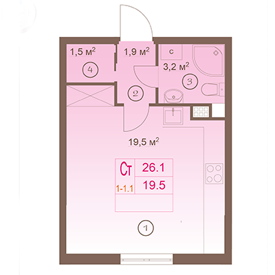 Студия, 26 м²