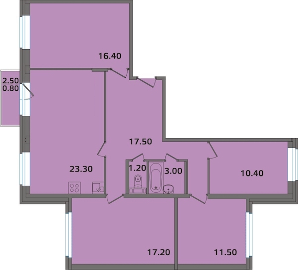 4-комнатная, 99 м²