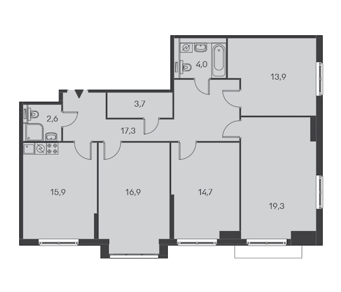 4-комнатная, 108 м²