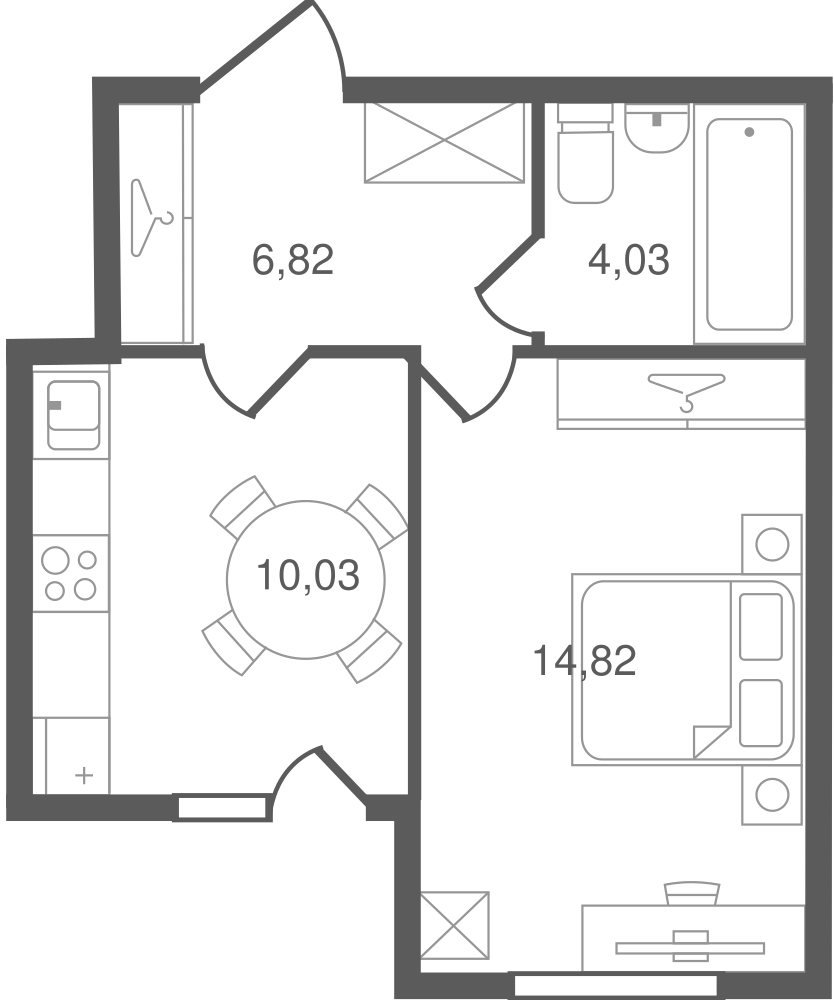 1-комнатная, 36 м²