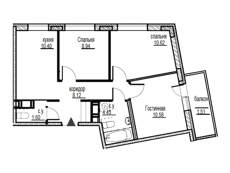 3-комнатная, 56 м²