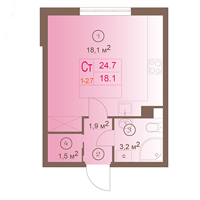 Студия, 25 м²