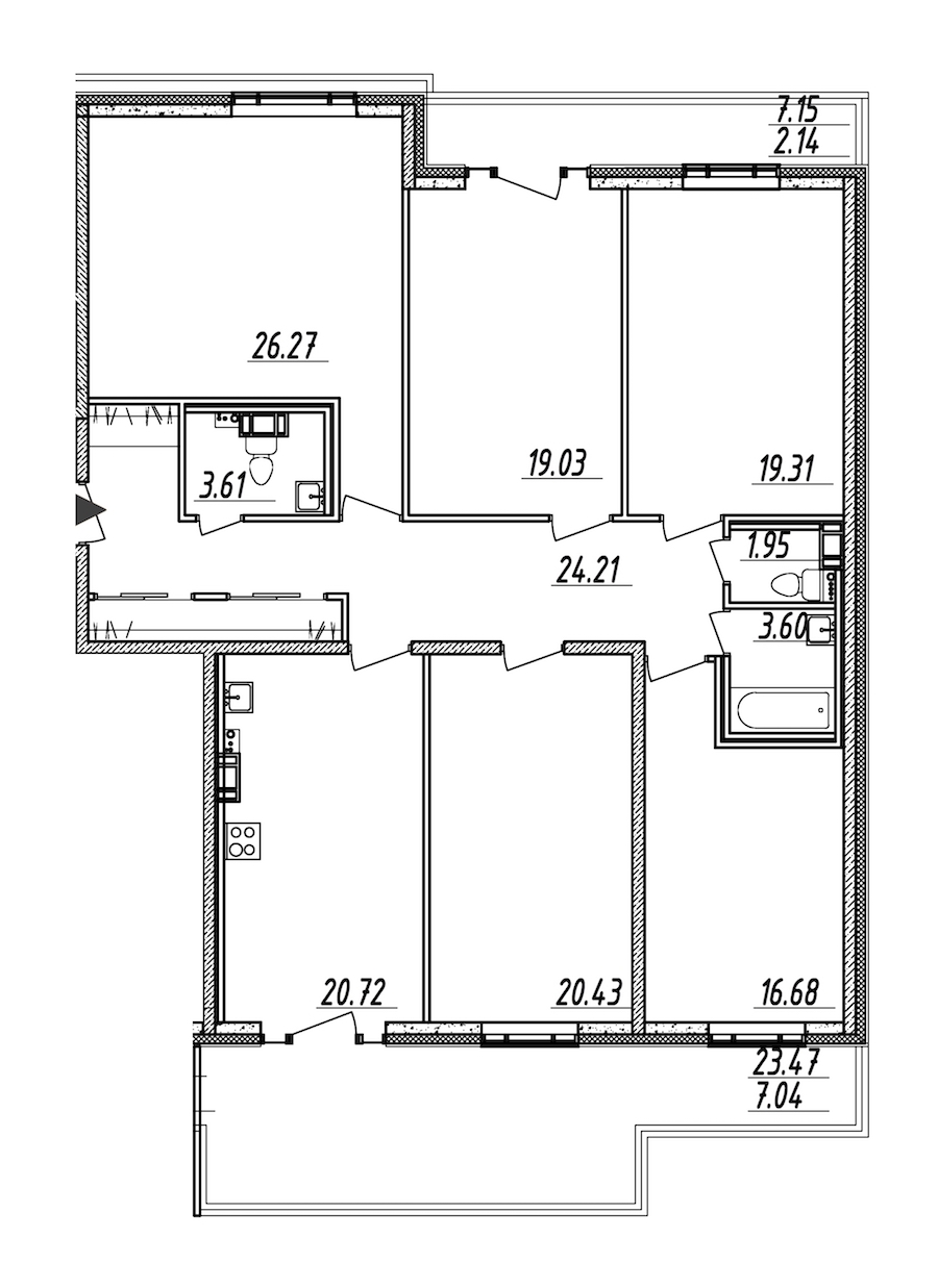 5-комнатная, 165 м²
