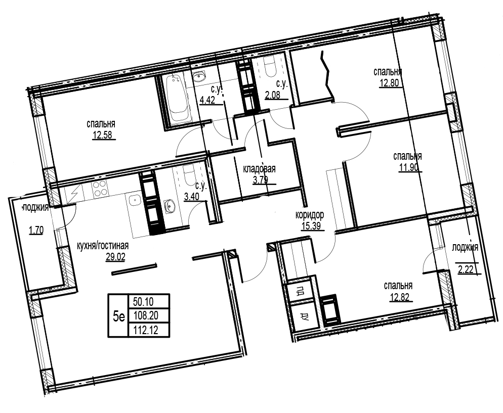 4-комнатная, 112 м²