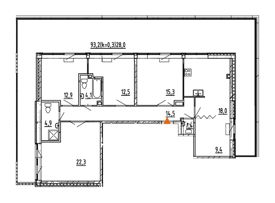 5-комнатная, 143 м²
