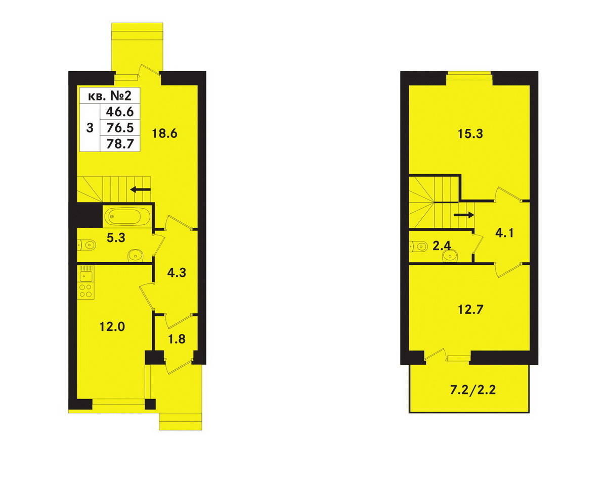 3-комнатная, 84 м²