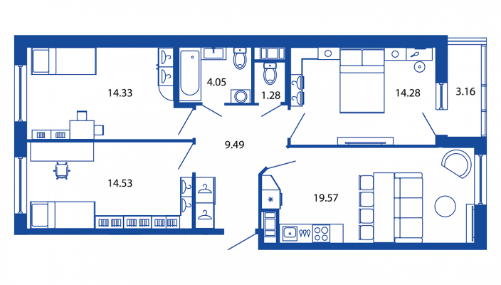 4-комнатная, 79 м²
