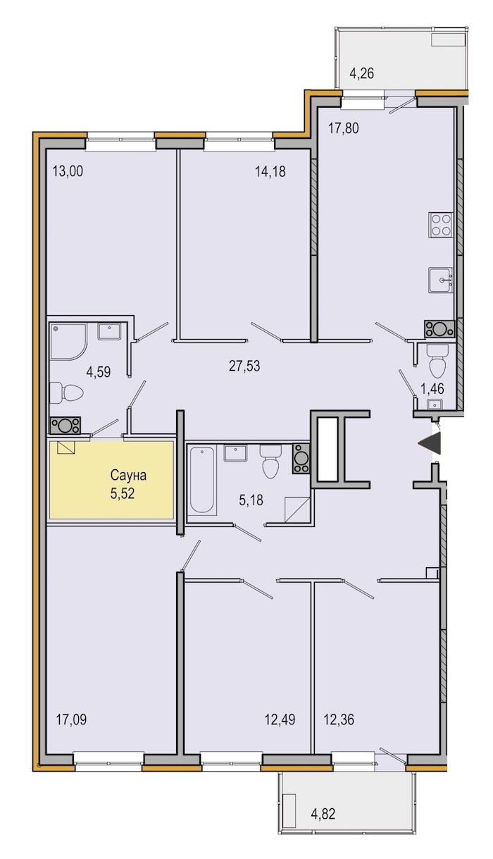 5-комнатная, 132 м²