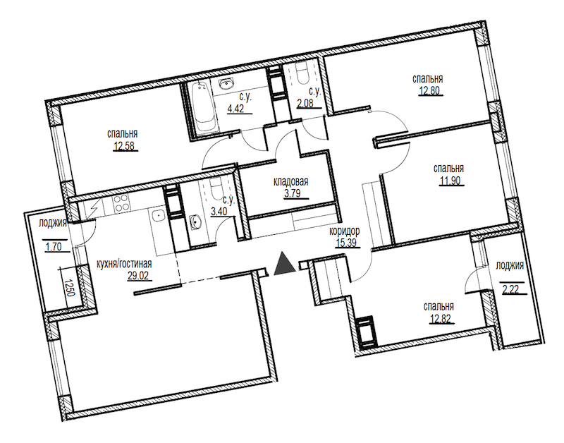 4-комнатная, 112 м²