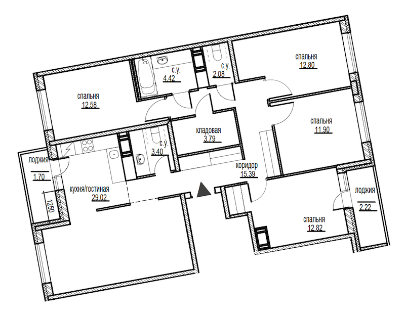 4-комнатная, 112 м²